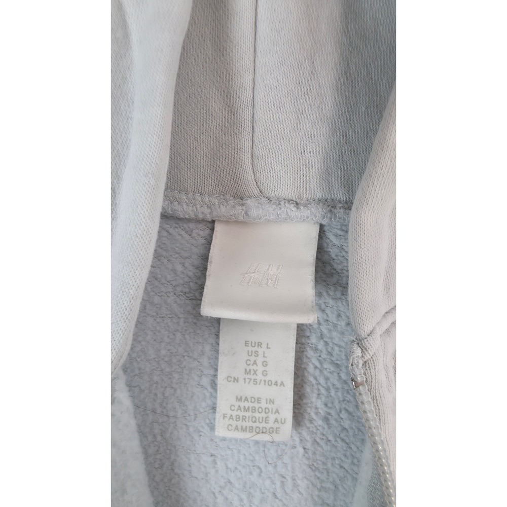 H&M Zip Hoodie Women L Gray Cropped Drawstring - Picture 3 of 10